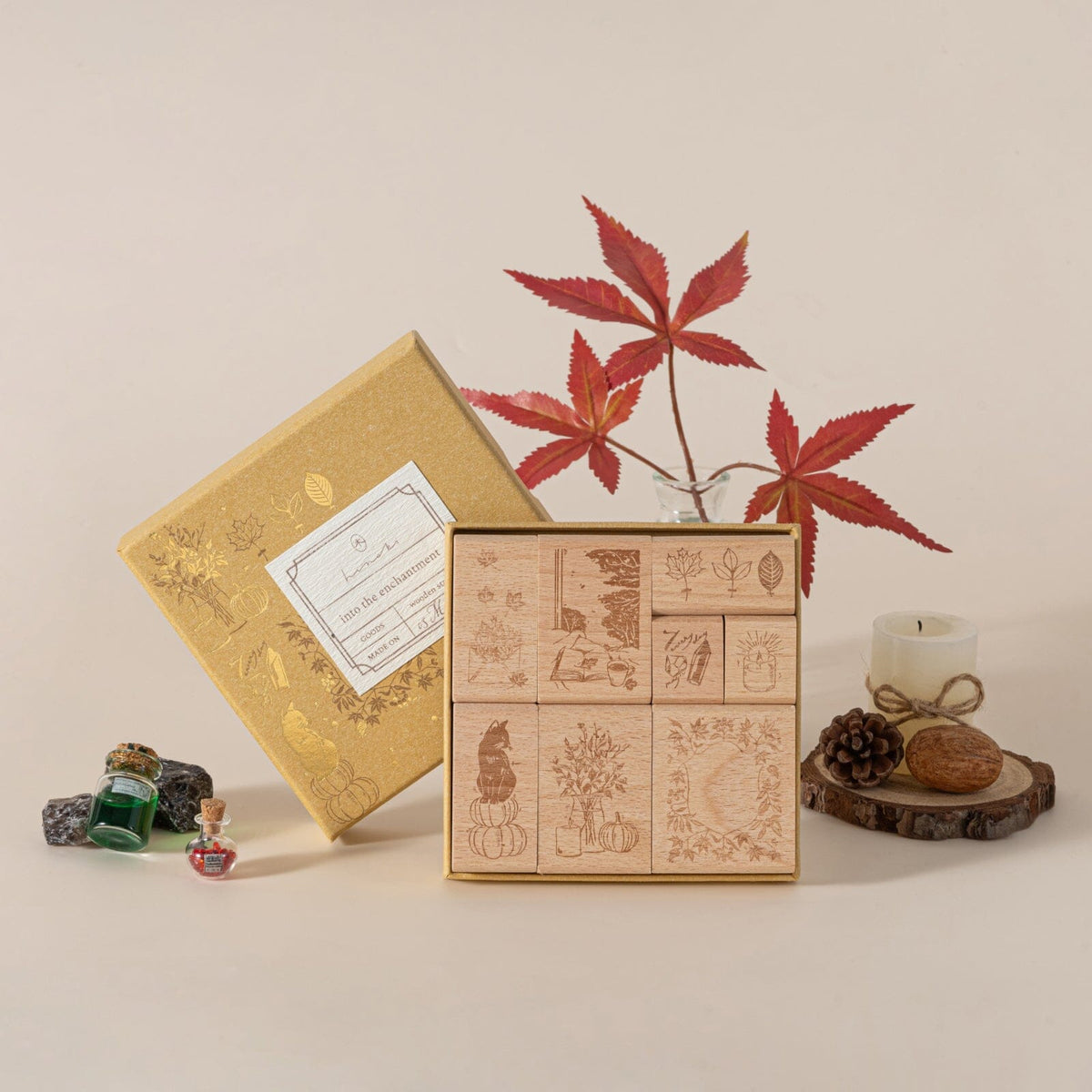 Hinoki - 'Into the Enchantment' Engraved Wooden Stamp Set