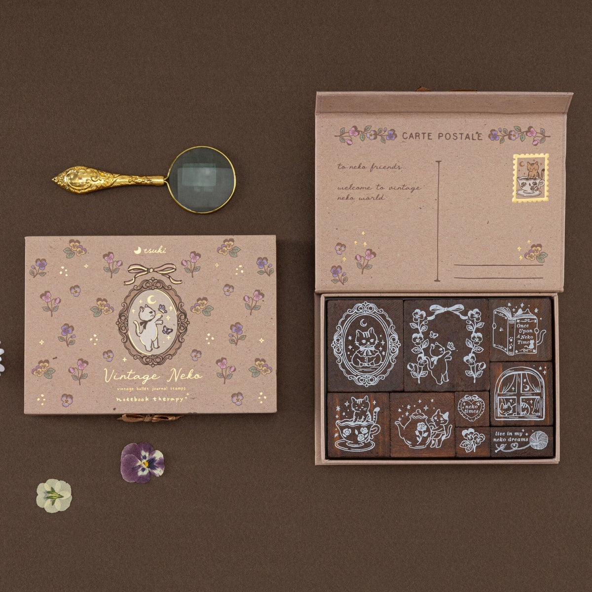 Tsuki 'Vintage Neko' Bullet Journal Stamp Set ☾