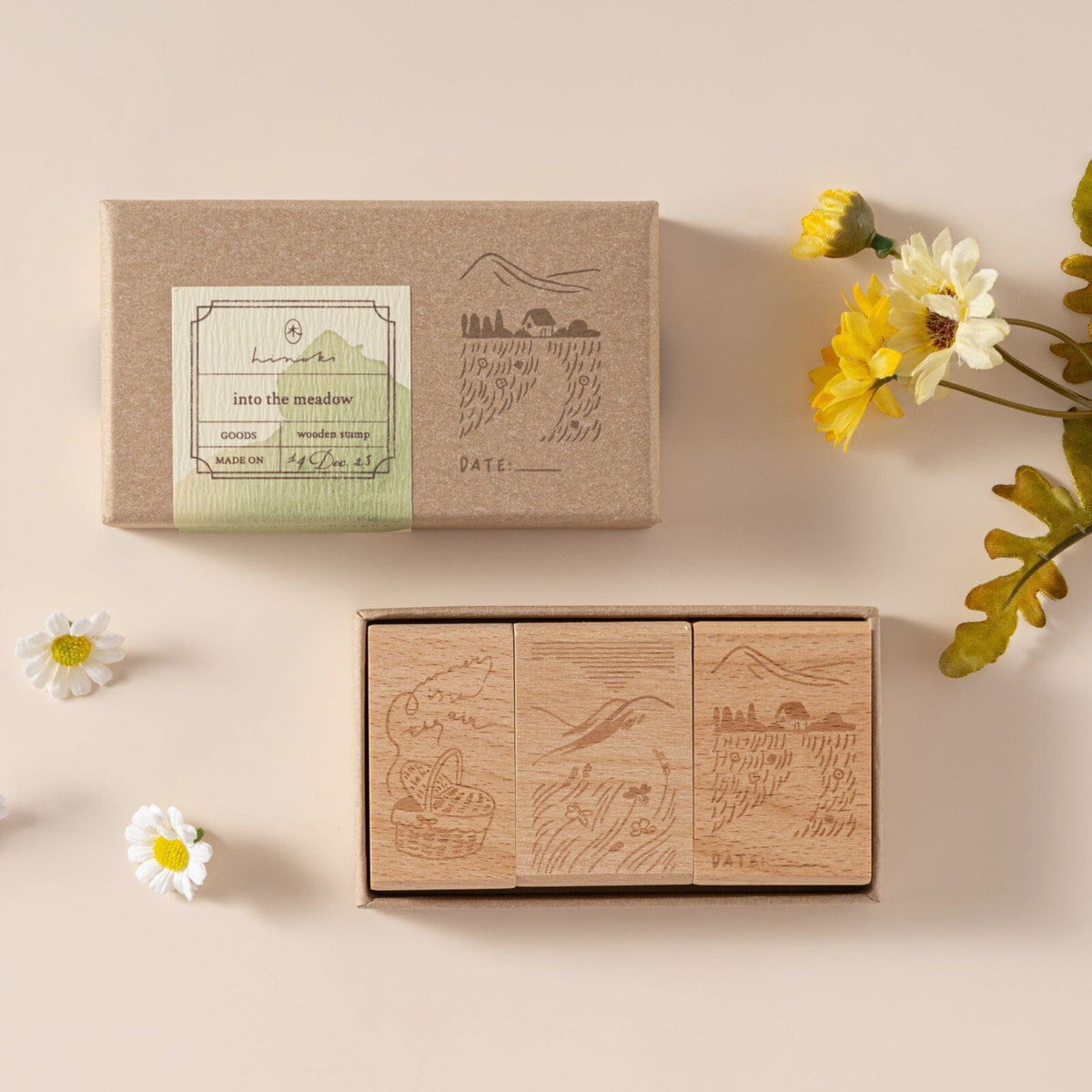 Hinoki - 'Into the Meadow' Engraved Wooden Stamp Set
